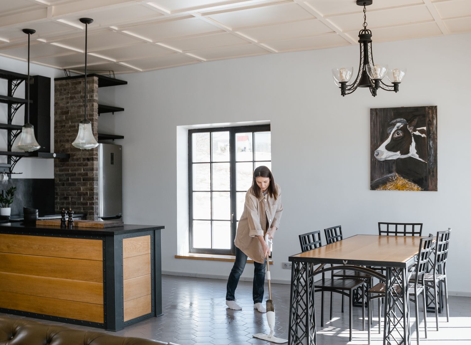 A spacious luxury home being professionally cleaned
