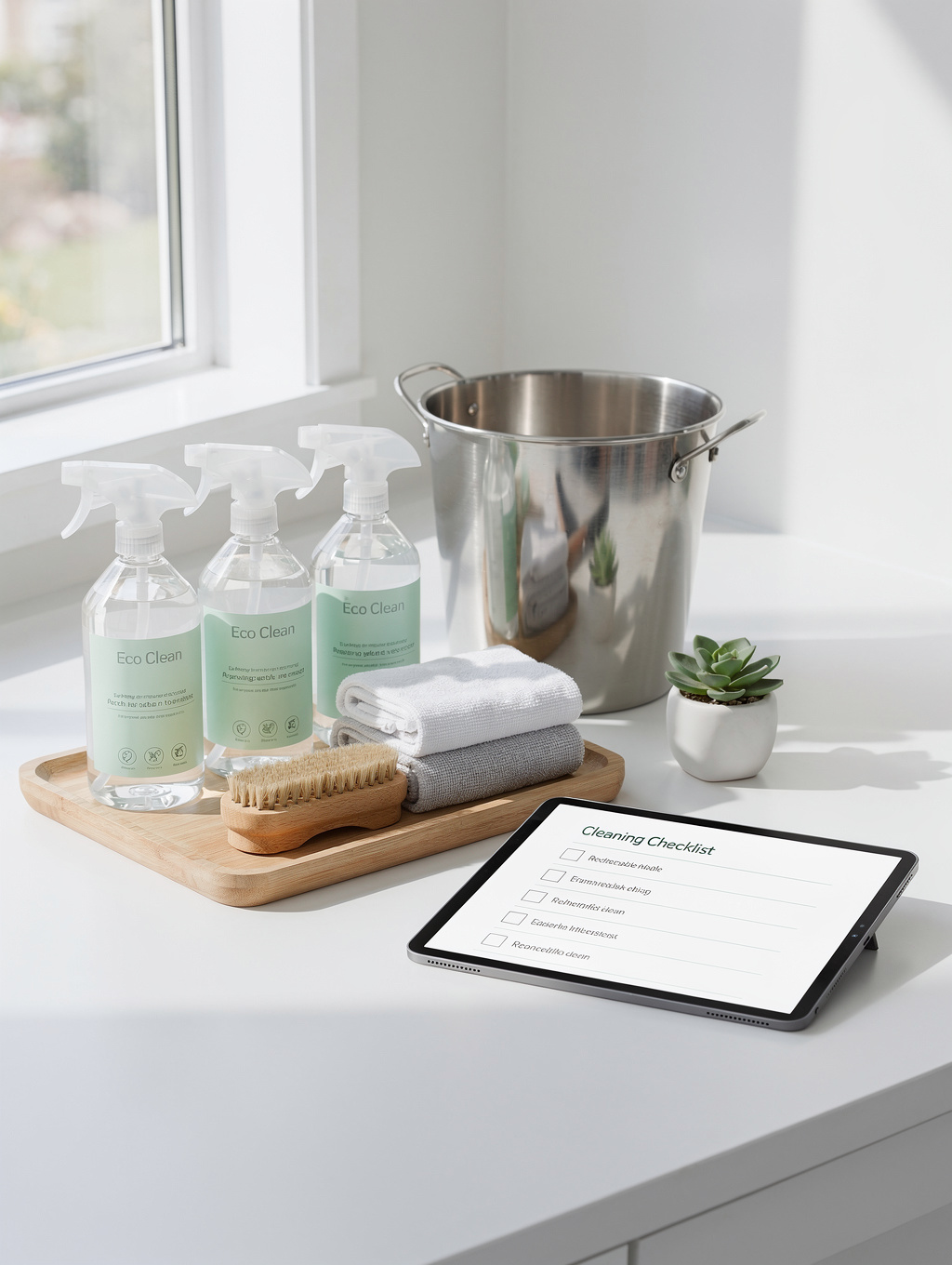 Preparation of professional cleaning equipment and supplies