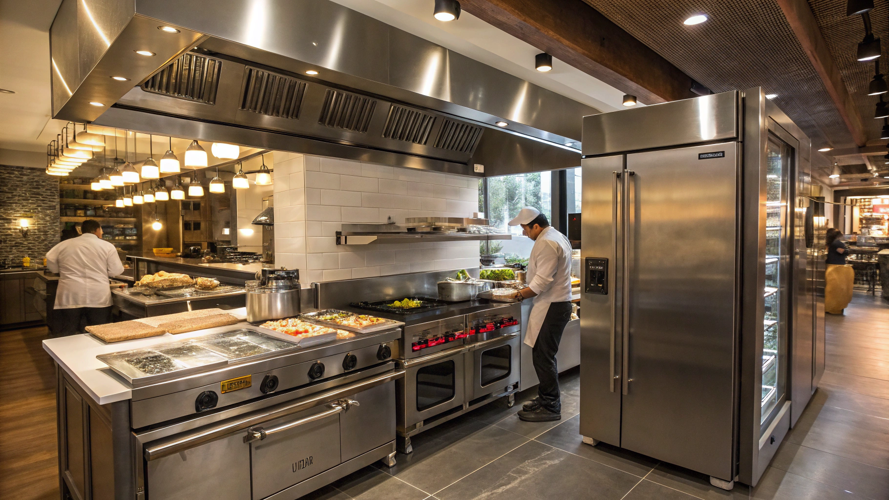 Pristine restaurant kitchen and dining area