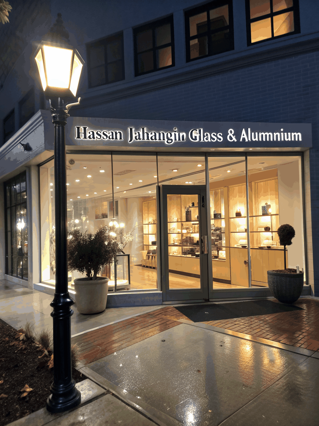 High-end retail store with polished floors and glass